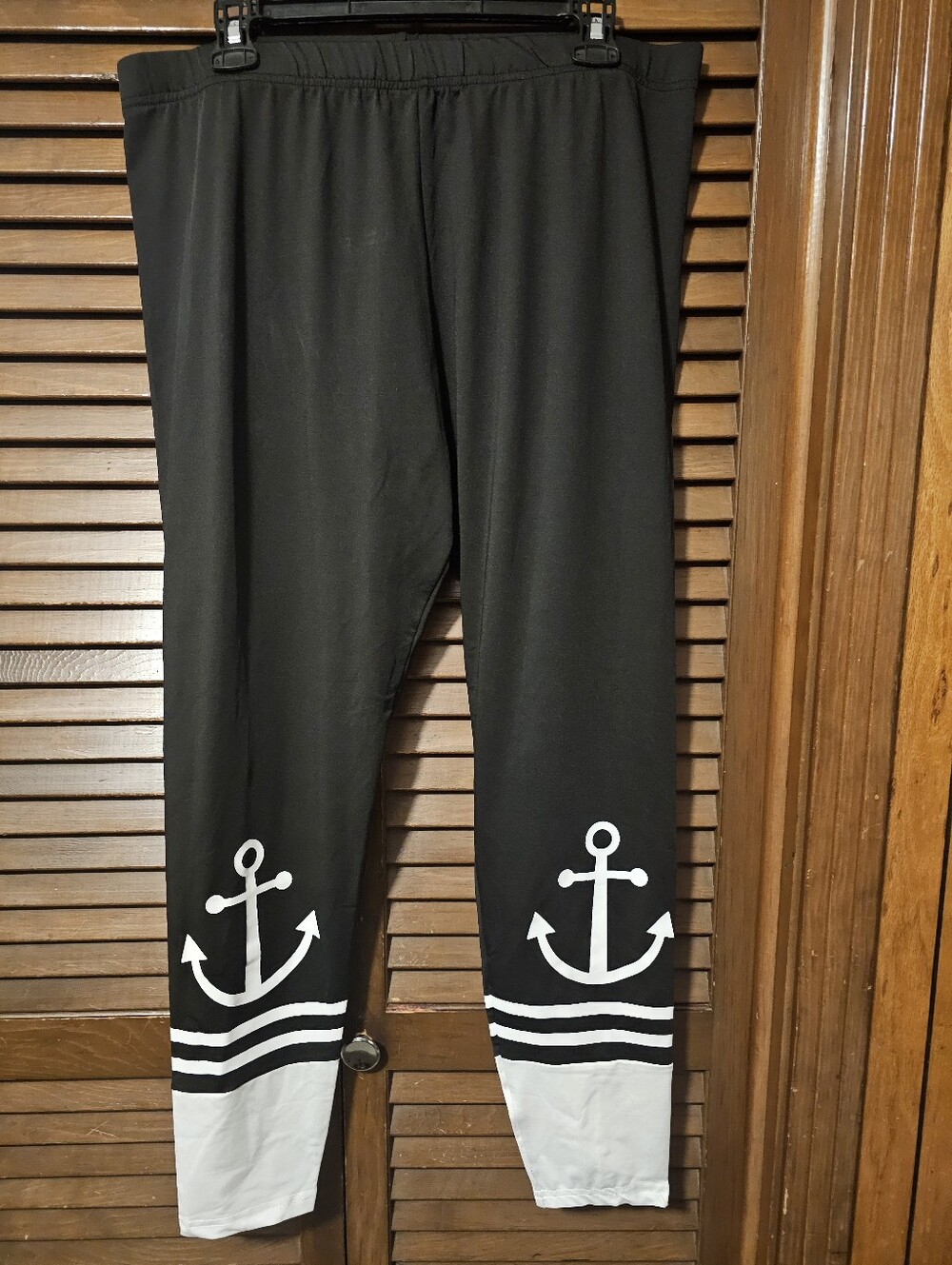Black Anchor Nautical Leggings Size 2X – Stretchy Coastal Graphic Pants